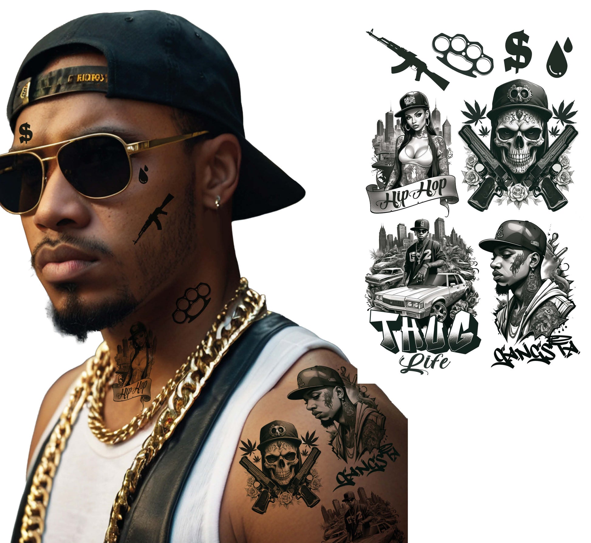THUG LIFE TATTOO SHEET 14X30 CM