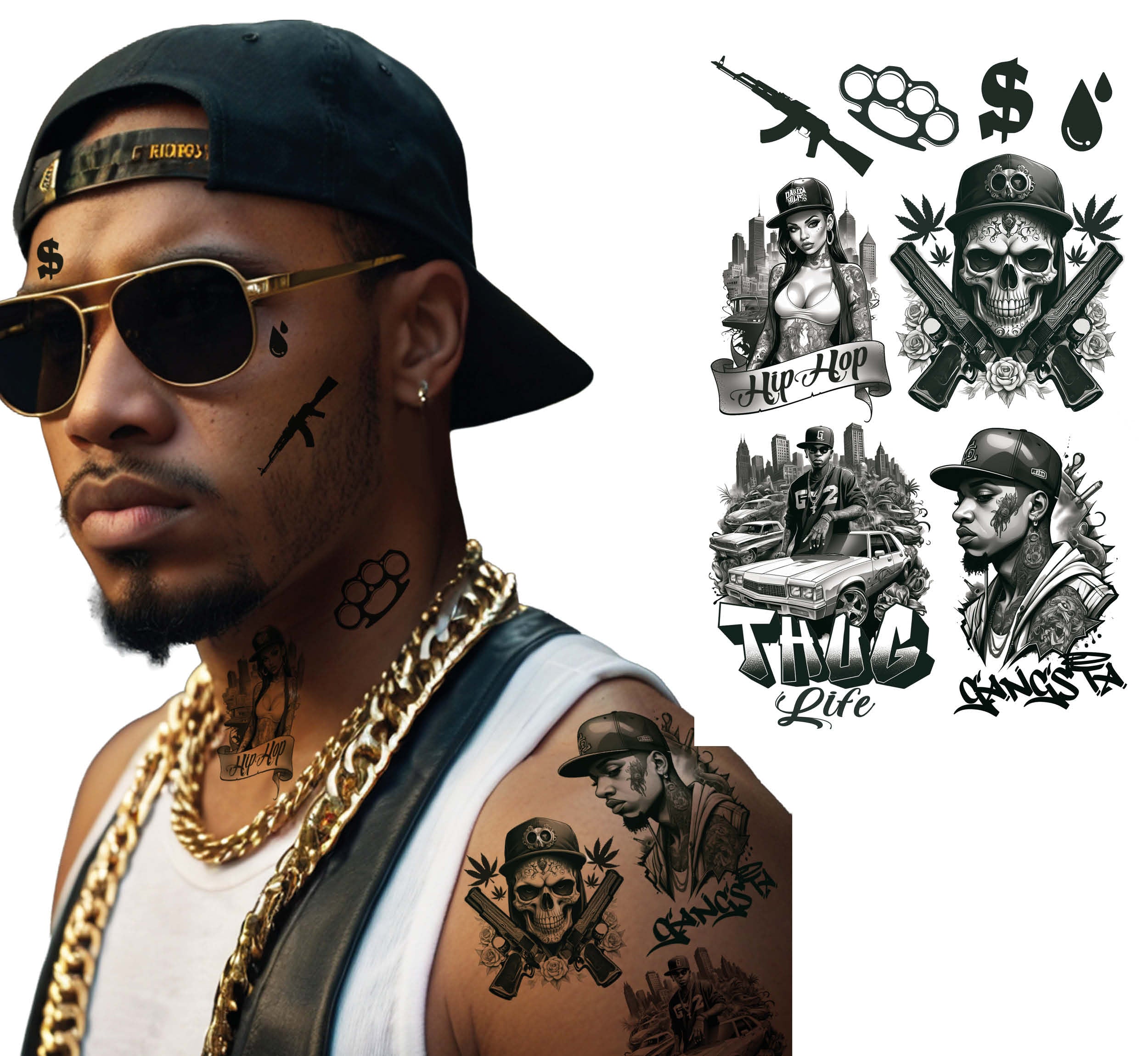 THUG LIFE TATTOO SHEET 14X30 CM