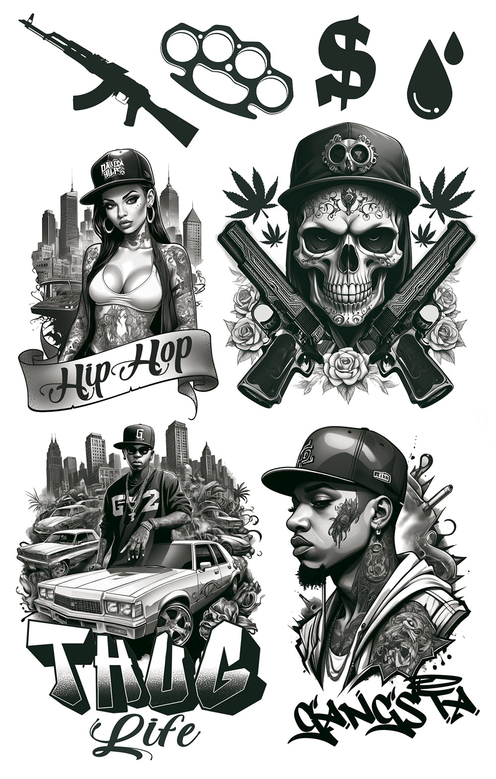 THUG LIFE TATTOO SHEET 14X30 CM