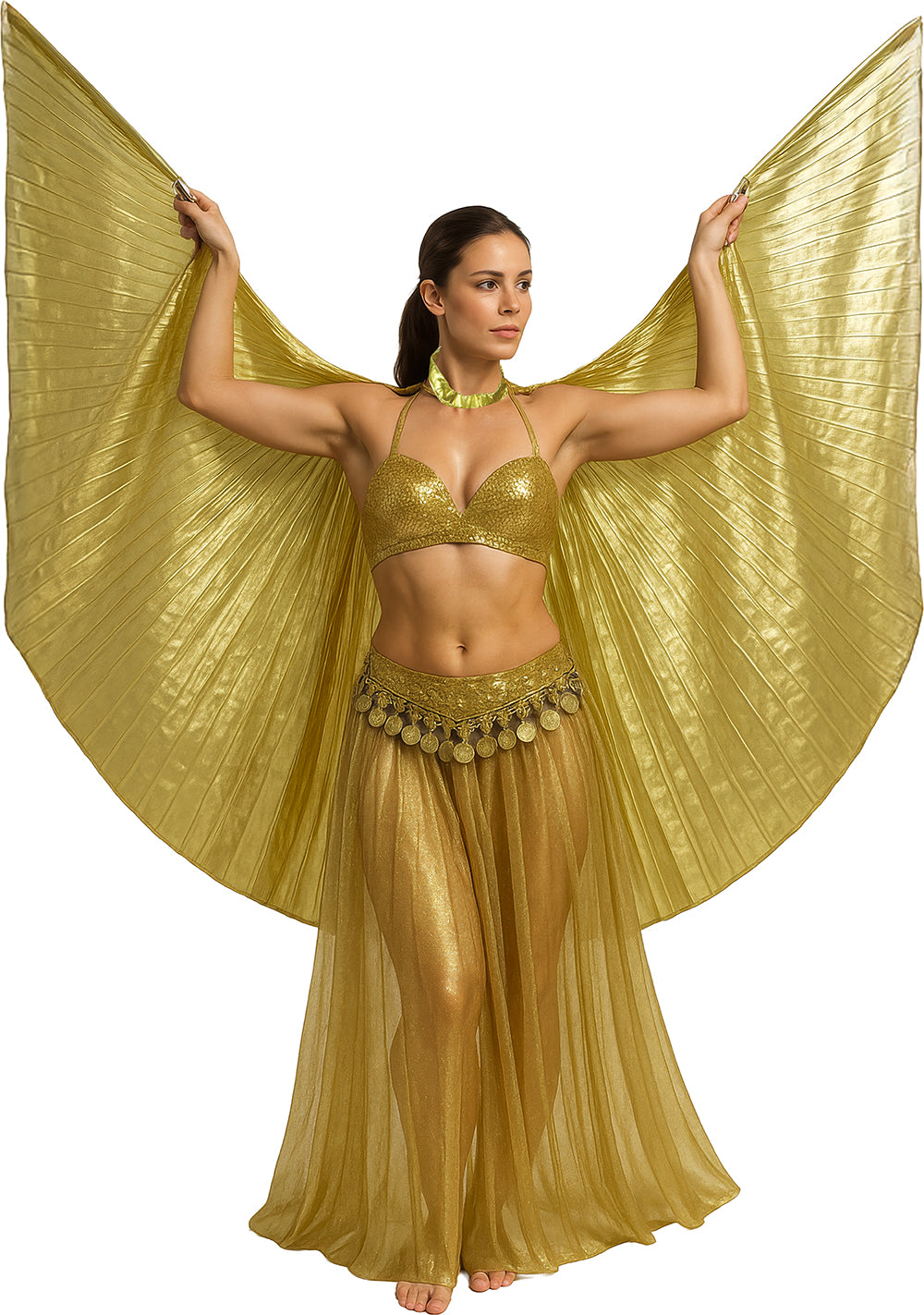GOLD PLEATED CAPE 285 X 135 CMS