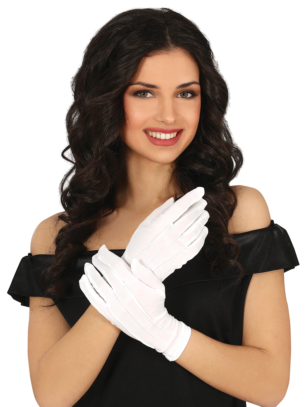 GLOVES, 24 CM., WHITE, BUTTON, ADULT, HQ