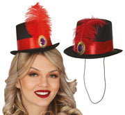 RED FEATHERED MINIHAT TOP HAT