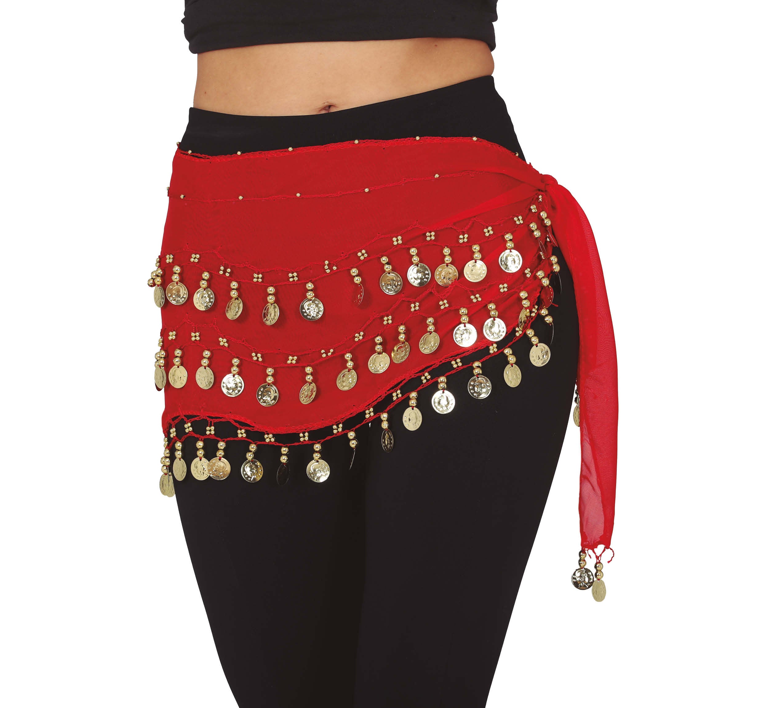 BELLY DANCE HIP SCARF WITH GOLD COINS, RED