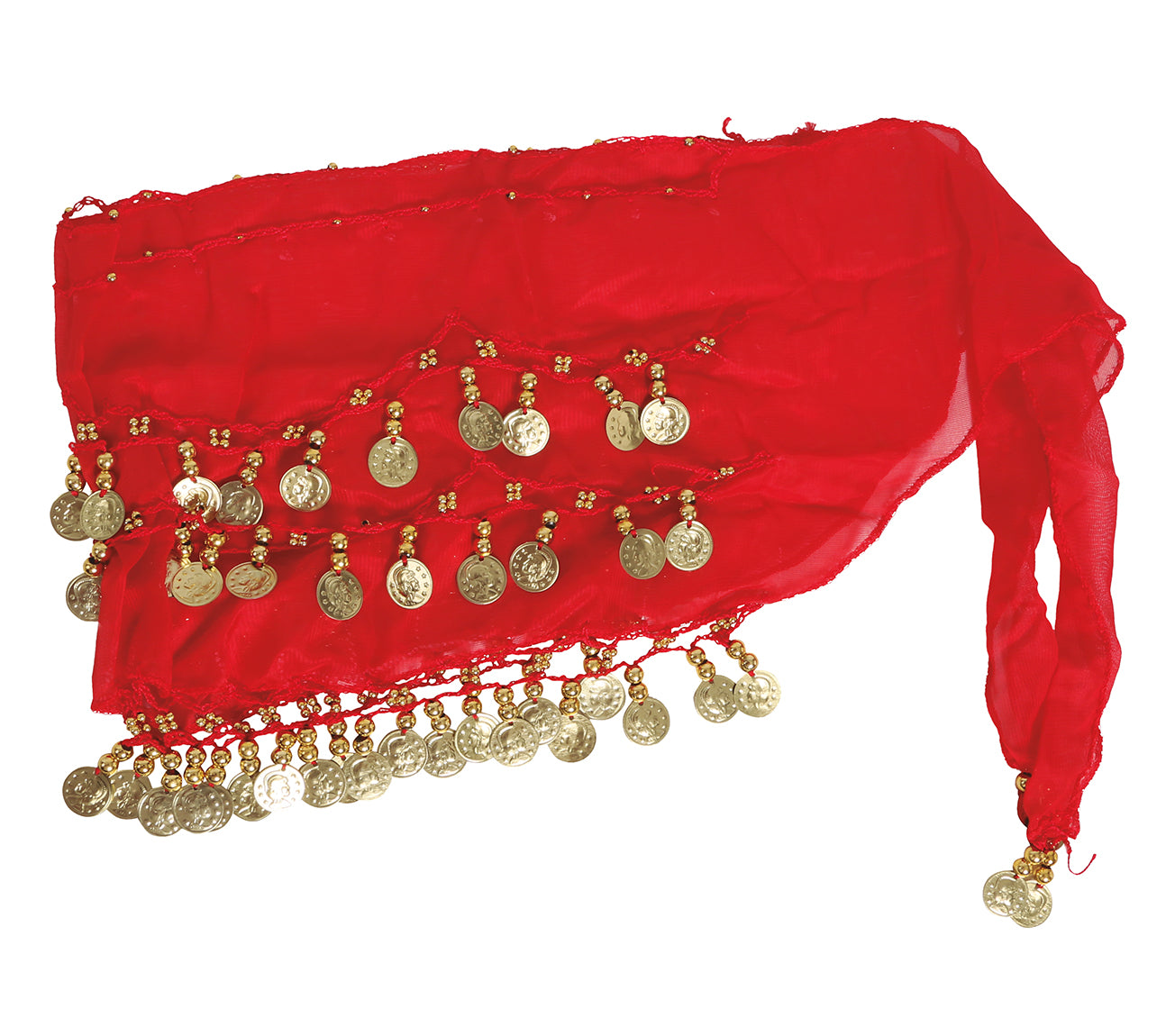 BELLY DANCE HIP SCARF WITH GOLD COINS, RED