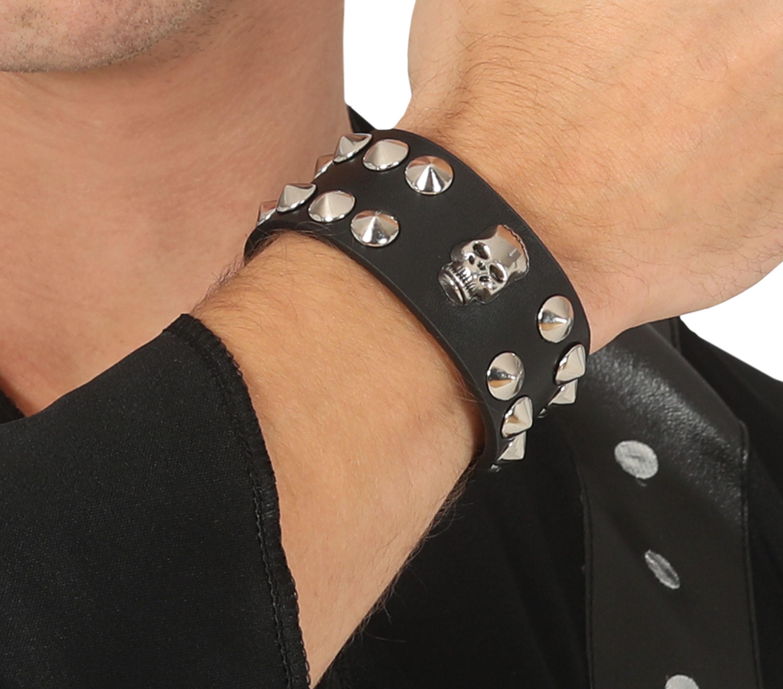 BLACK SKULL WRISTBAND LEATHER LIKE SKIN