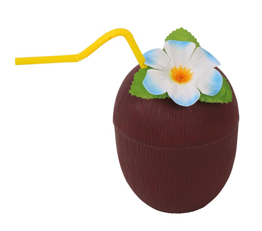COCONUT GLASS WITH STRAW AND FLOWER, 16 CMS