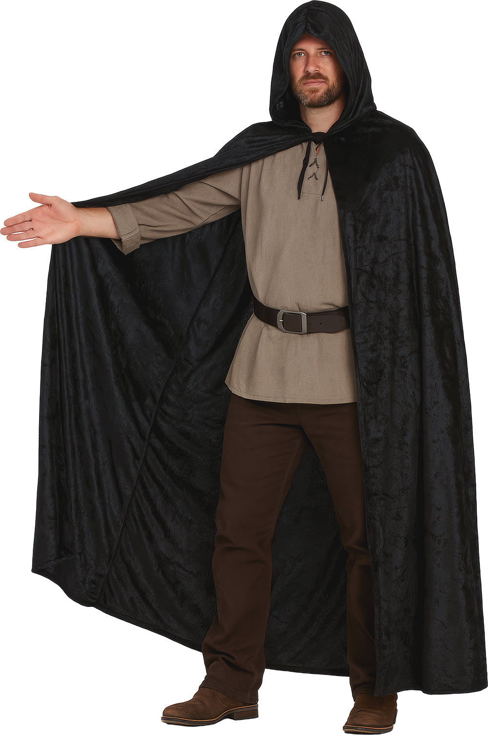 BLACK VELVET CAPE WITH HOOD 130 CM
