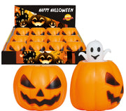BOX OF 12 RUBBER PUMPKINS WITH GHOST 5 CMS