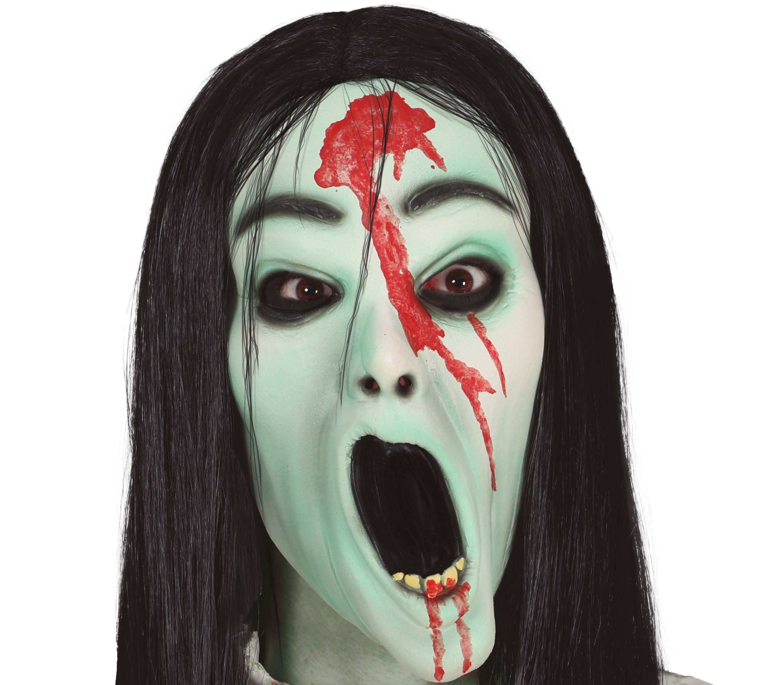 GIRL GHOST MASK WITH HAIR, LATEX