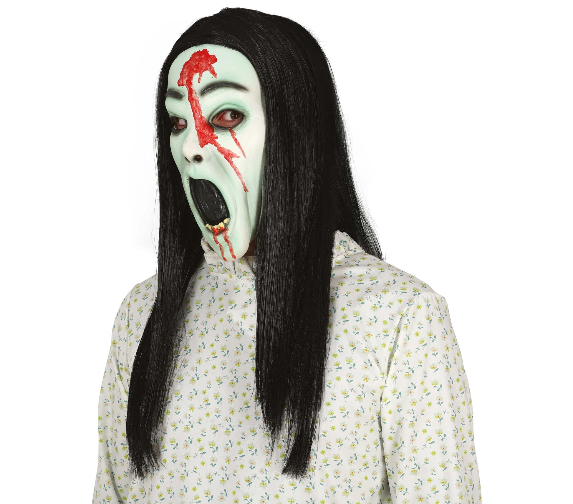 GIRL GHOST MASK WITH HAIR, LATEX