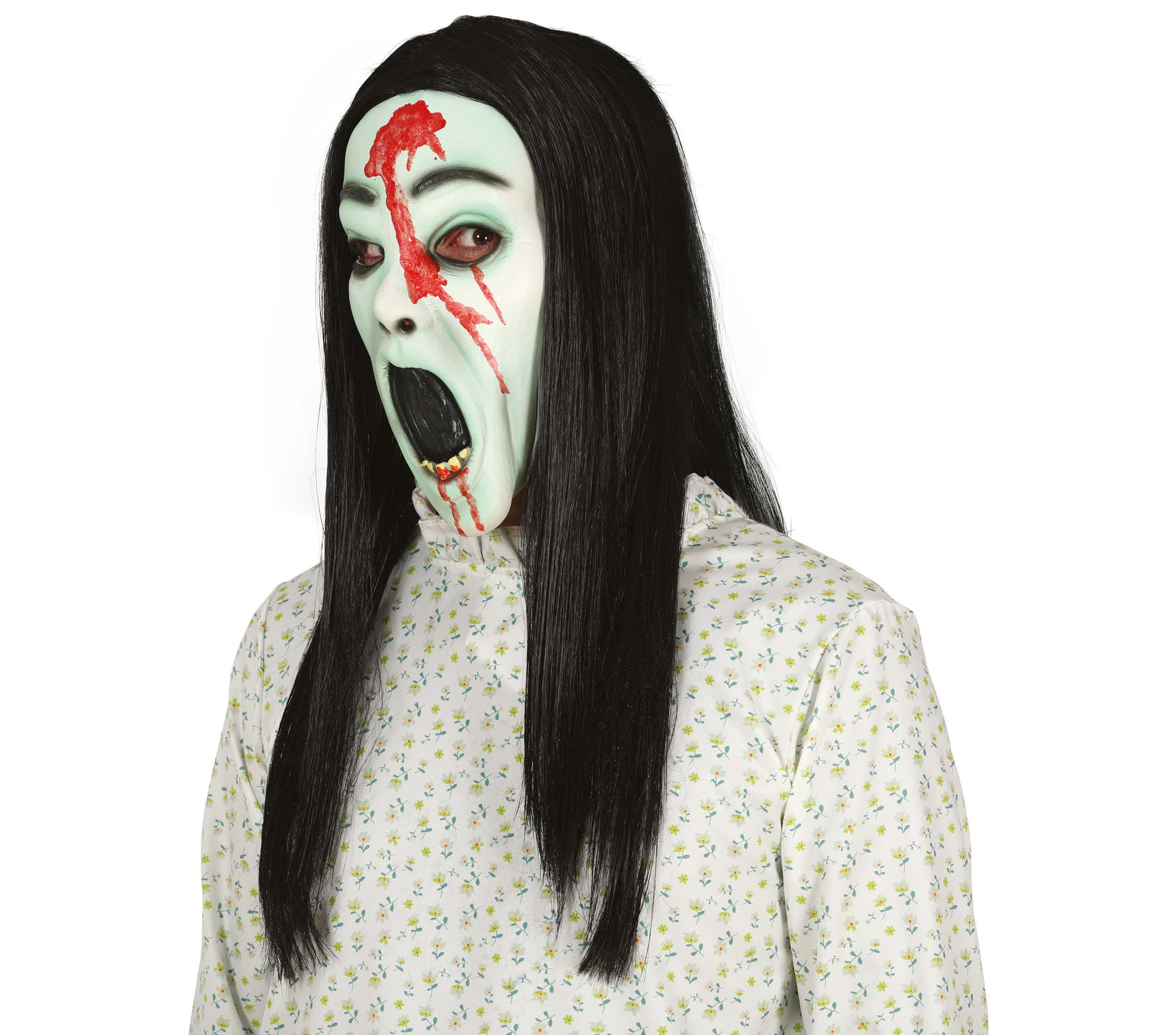 GIRL GHOST MASK WITH HAIR, LATEX