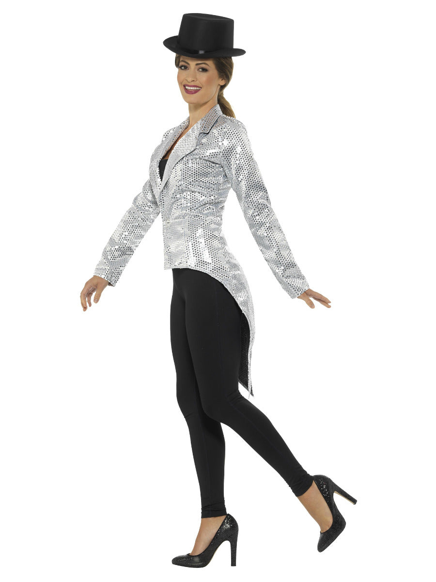 Sequin Tailcoat Jacket, Ladies, Silver - 4