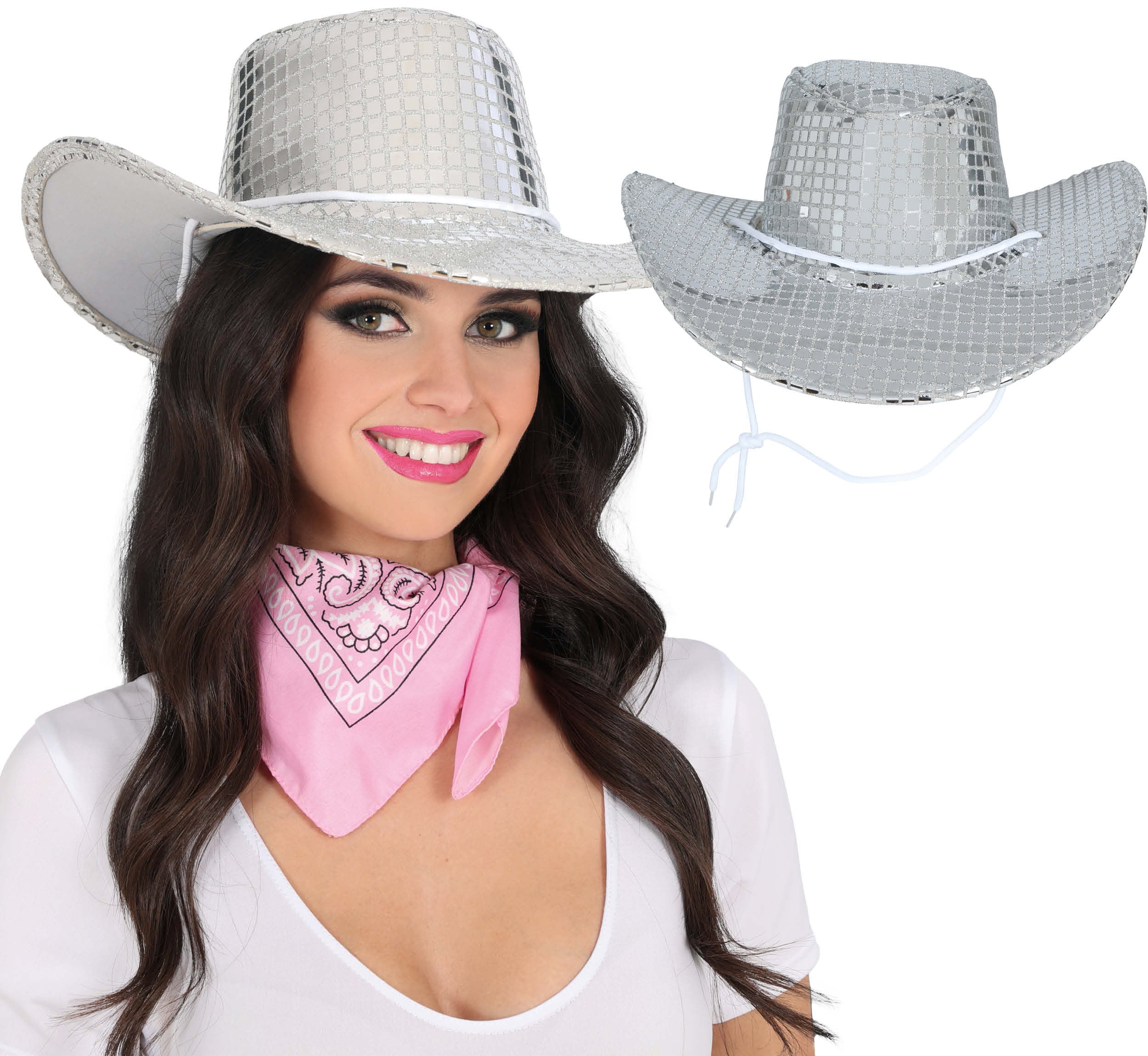 80S SILVER DISCO COWBOY HAT, ADULT
