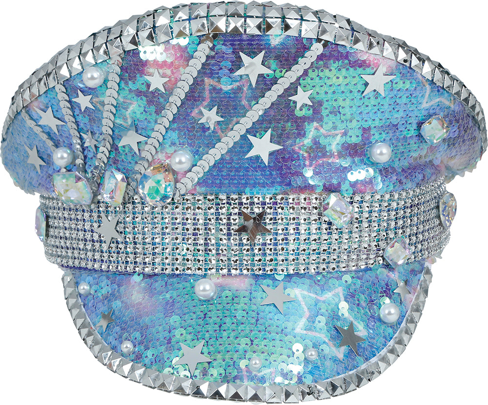 POLICE BLUE HAT WITH PEARLS, ADULT
