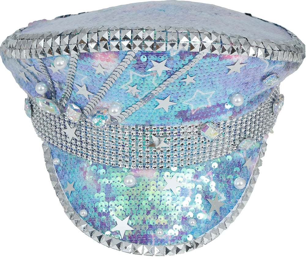 POLICE BLUE HAT WITH PEARLS, ADULT