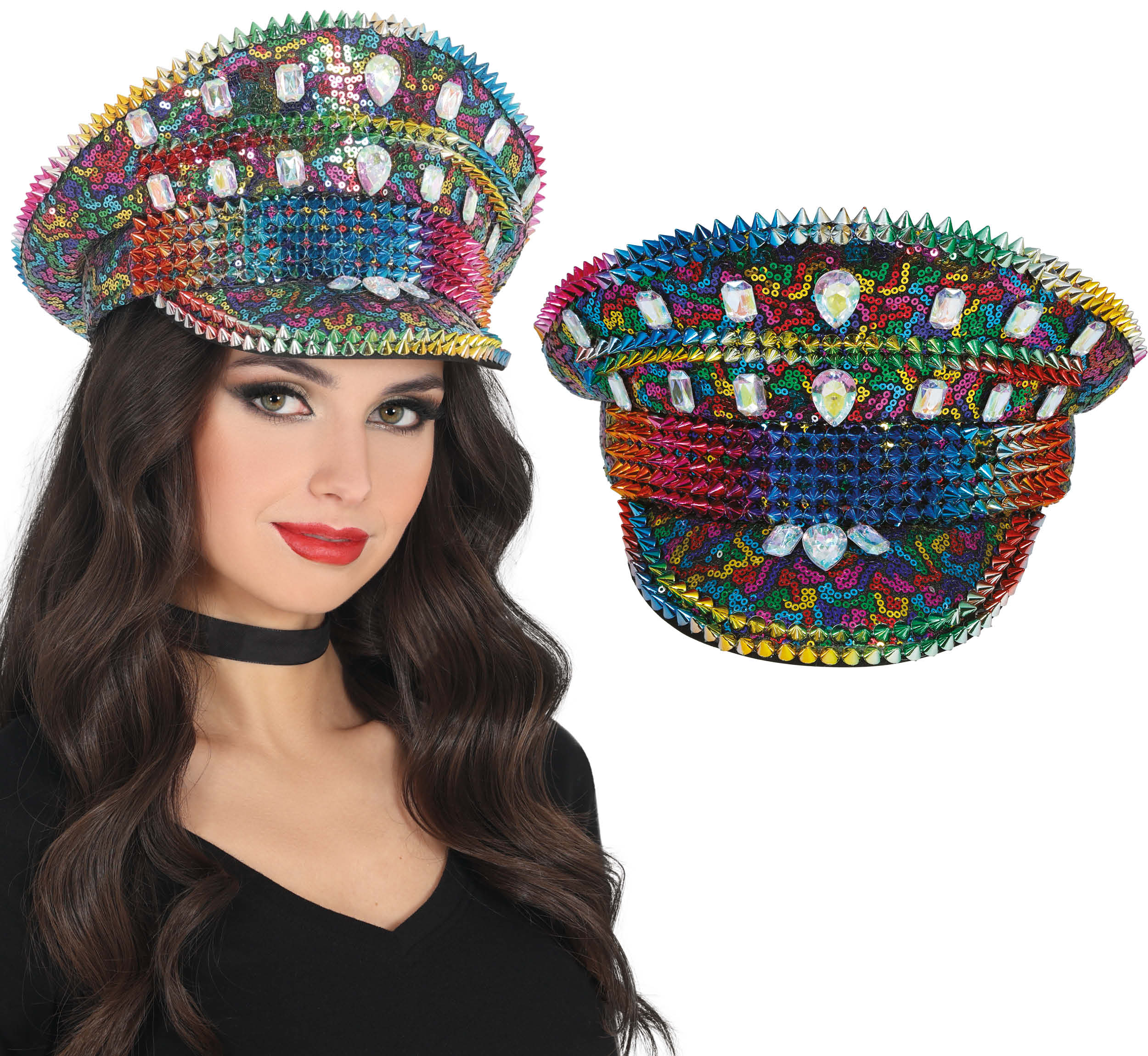 POLICE MULTICOLOR HAT WITH STUDS, ADULT