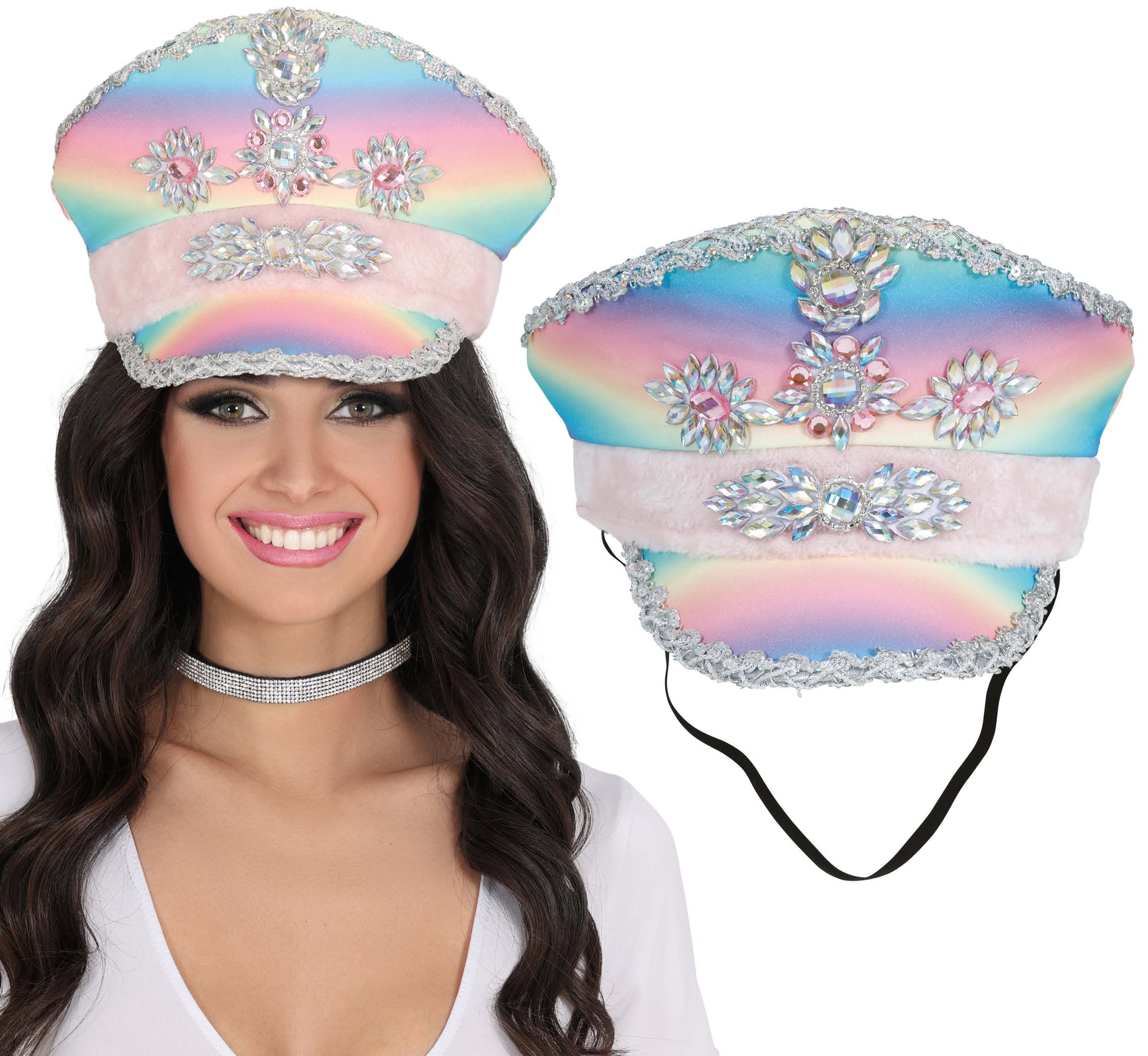 POLICE MULTICOLOR HAT WITH PINK RIBBON, ADULT