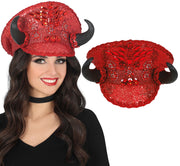 POLICE RED HAT WITH HORNS, ADULT