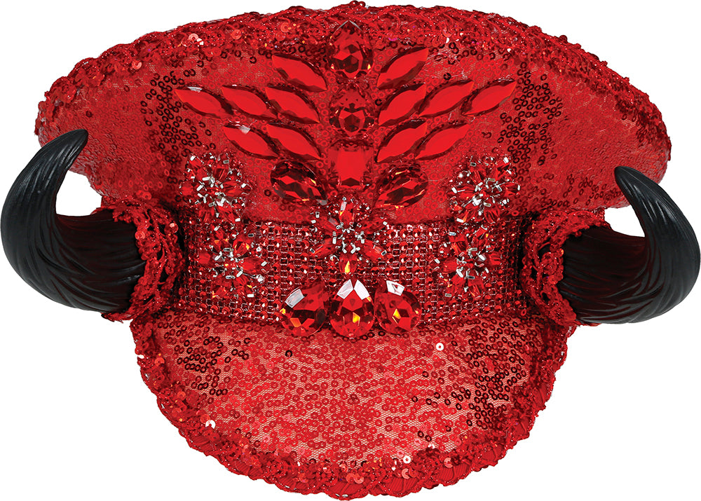 POLICE RED HAT WITH HORNS, ADULT