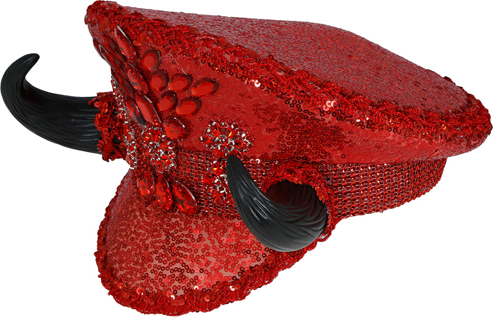 POLICE RED HAT WITH HORNS, ADULT