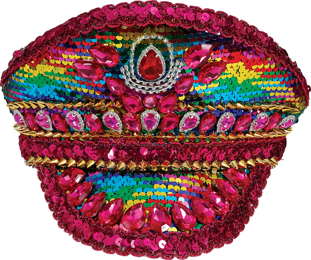 POLICE PINK HAT WITH MULTICOLOR STONES, ADULT