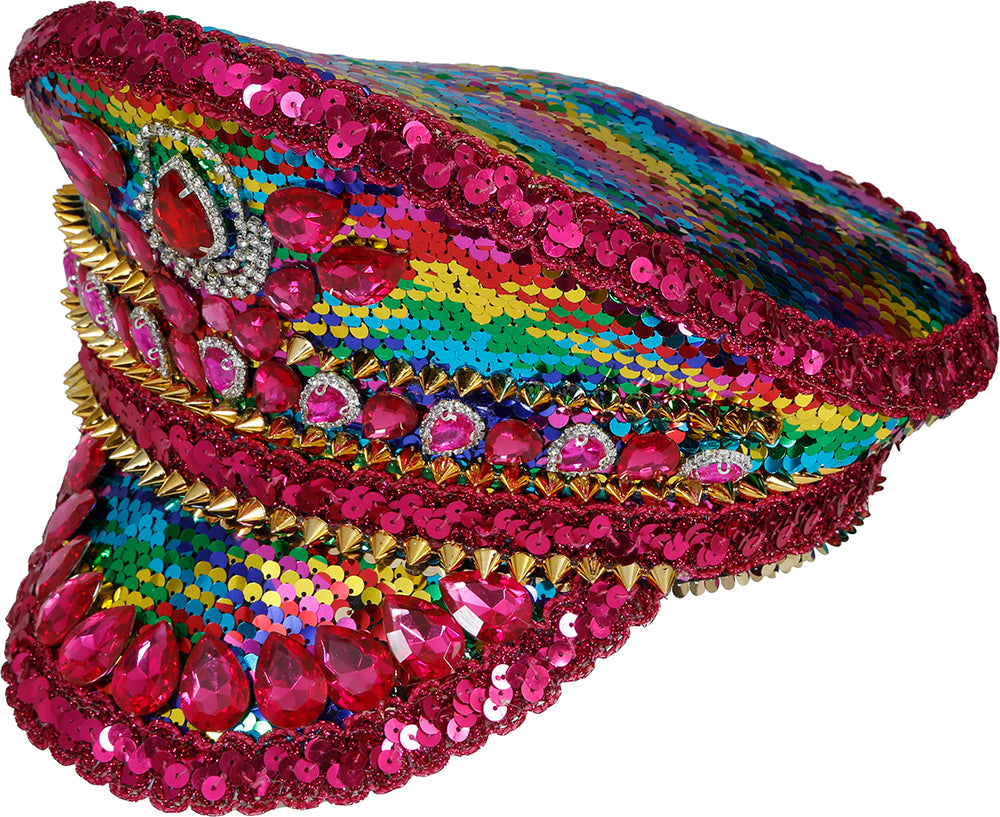 POLICE PINK HAT WITH MULTICOLOR STONES, ADULT