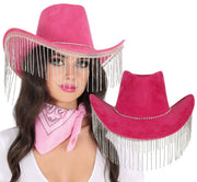 PINK COWBOY HAT WITH HQ BEADED FRINGE, ADULT