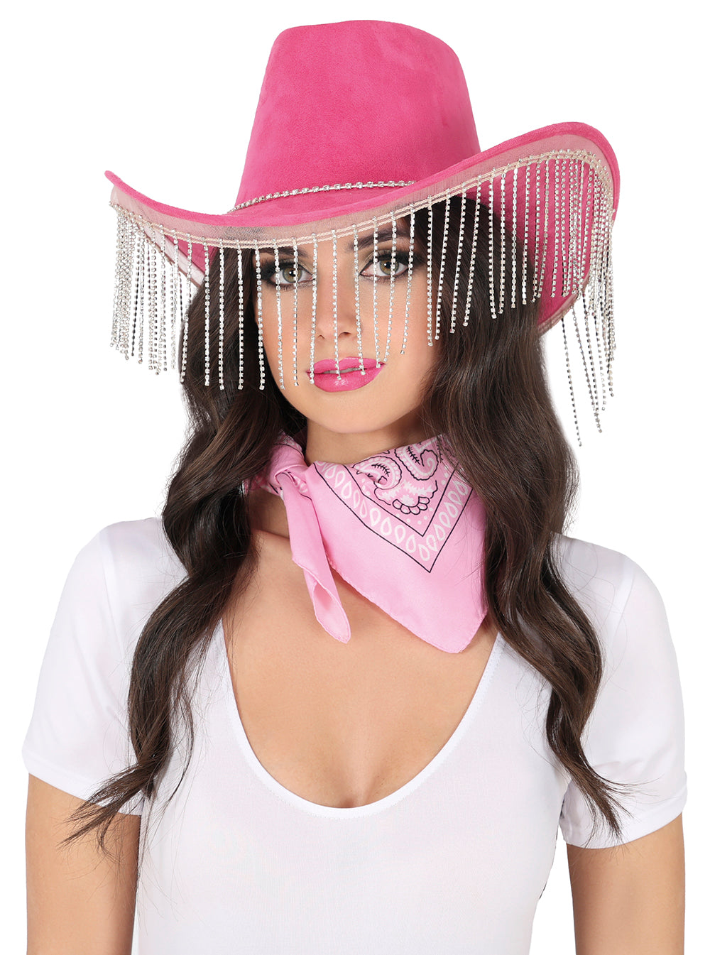 PINK COWBOY HAT WITH HQ BEADED FRINGE, ADULT