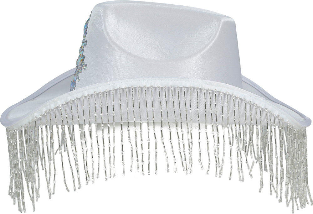 WHITE COWBOY HAT WITH HQ FRINGE, ADULT