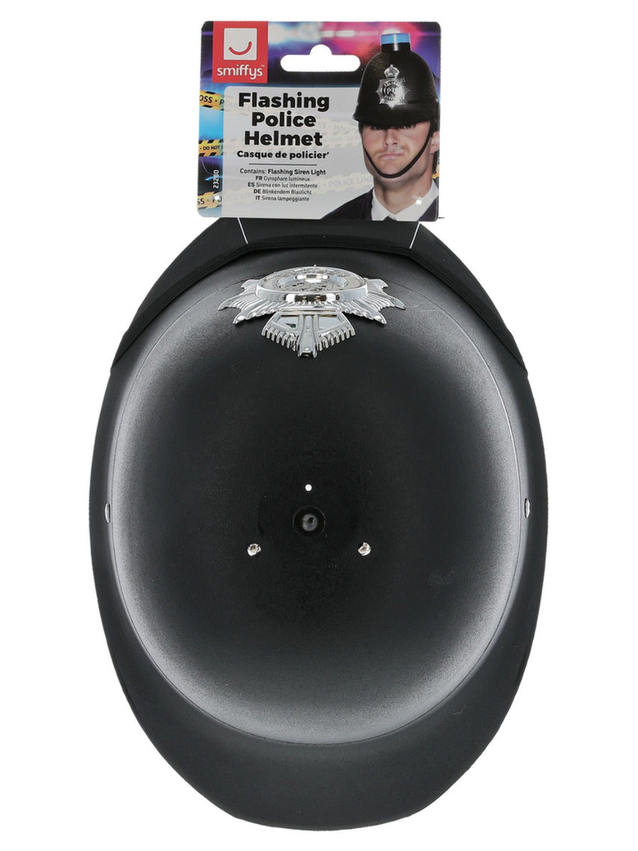 Police Helmet with Flashing Siren Light, Black - 3