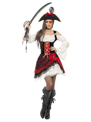 Glamorous Lady Pirate Costume, Red - 1