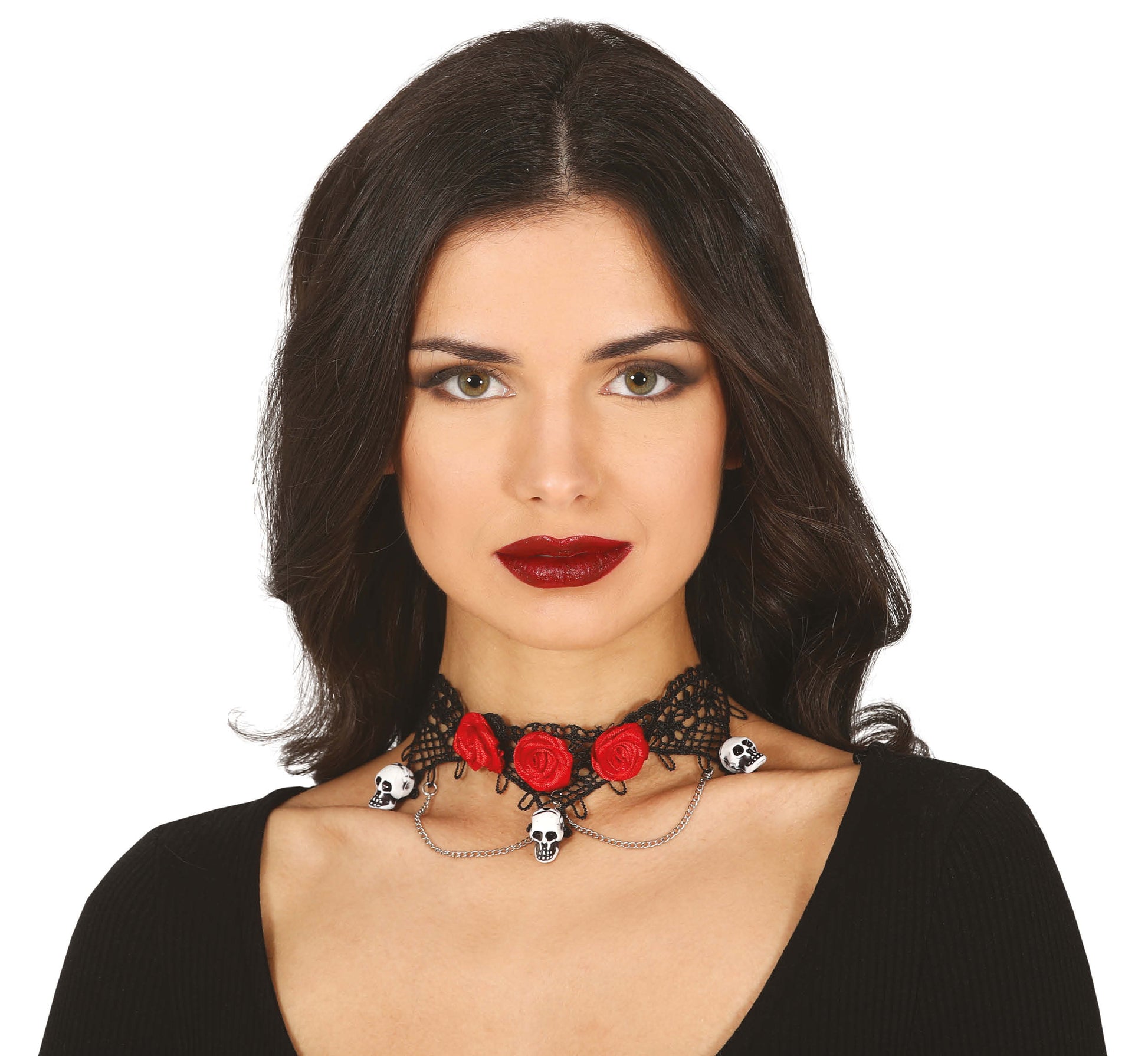 CHOKER WITH SKULLS AND ROSES