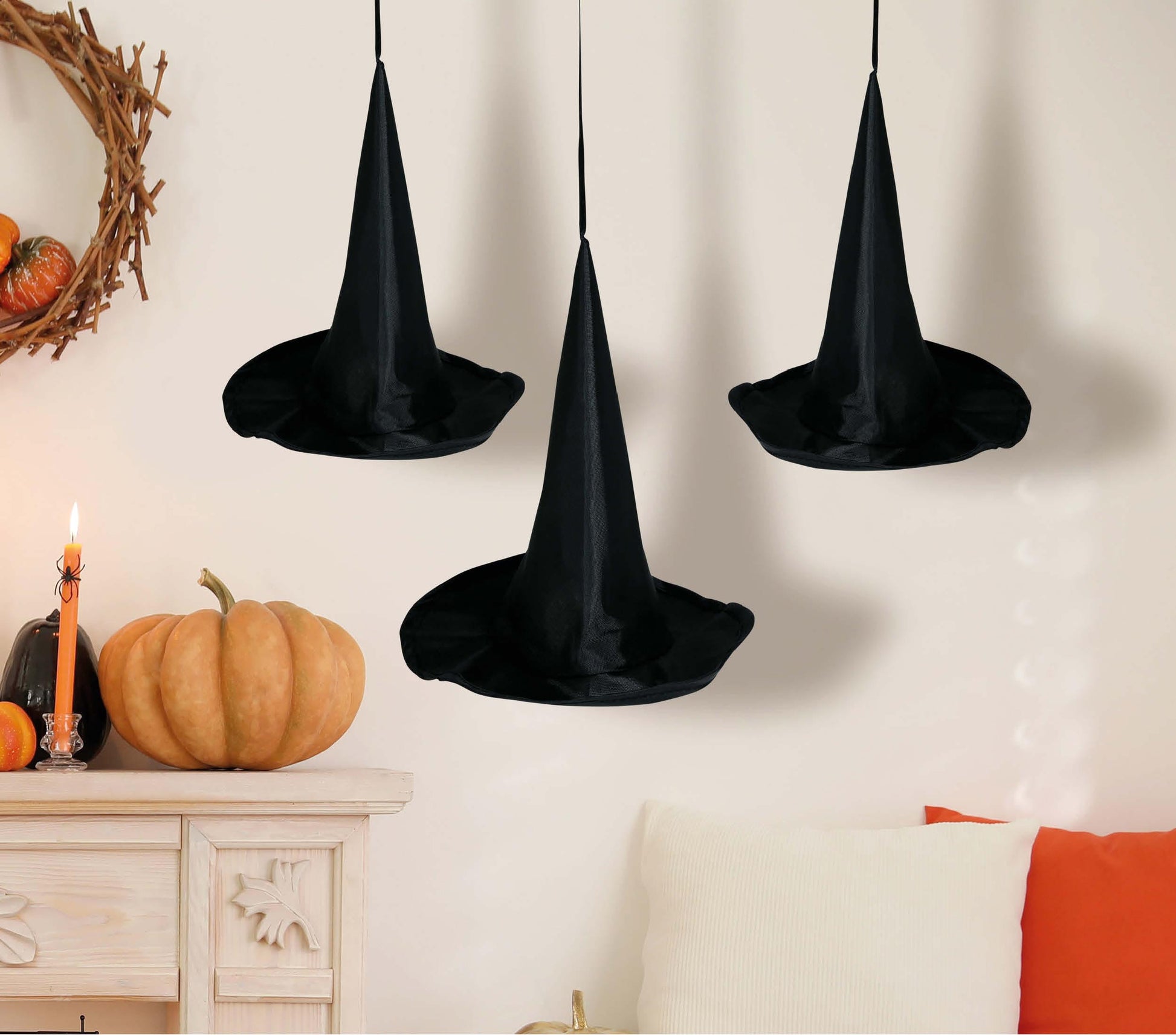 SET OF 3 WITCH HATS TO HANG 18 CM