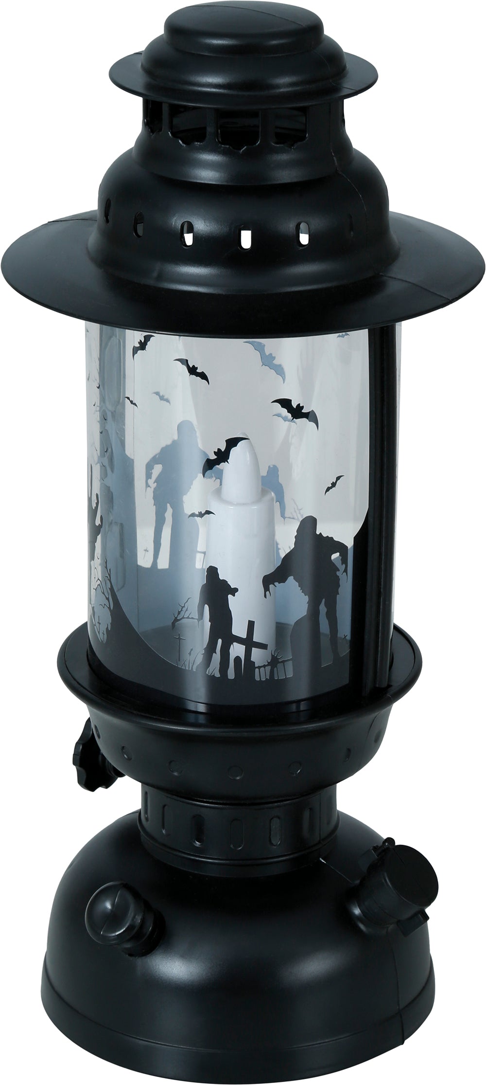 BLACK LANTERN WITH CANDLE WITH LIGHT 30 CM