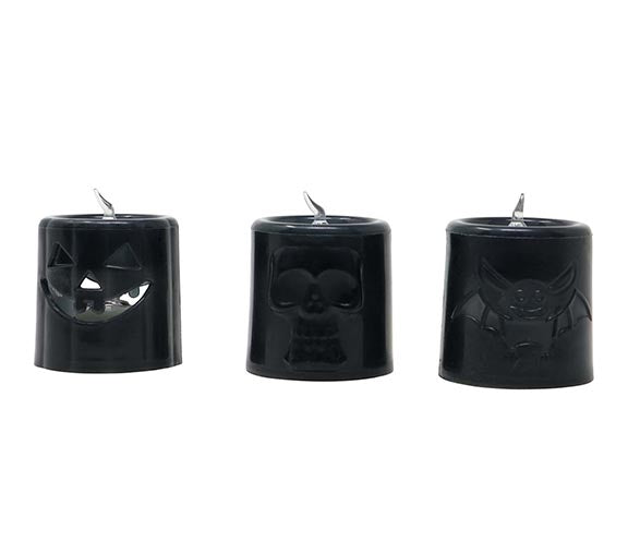 BOX 12 CANDLES ORANGE AND BLACK W/LIGHT,4.5X4.5CMS