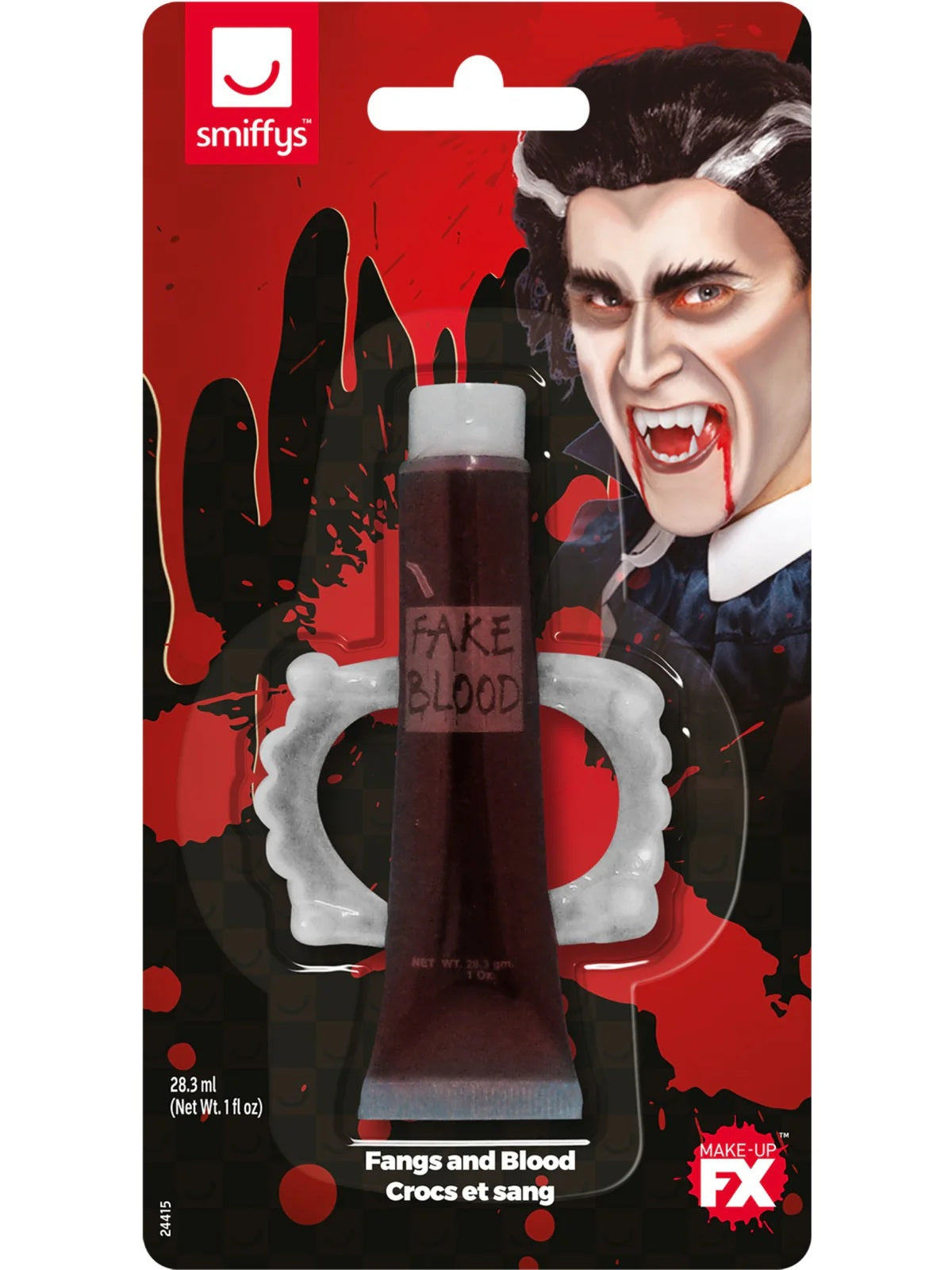 Smiffys Make-Up FX, Fangs & Blood, Red 1