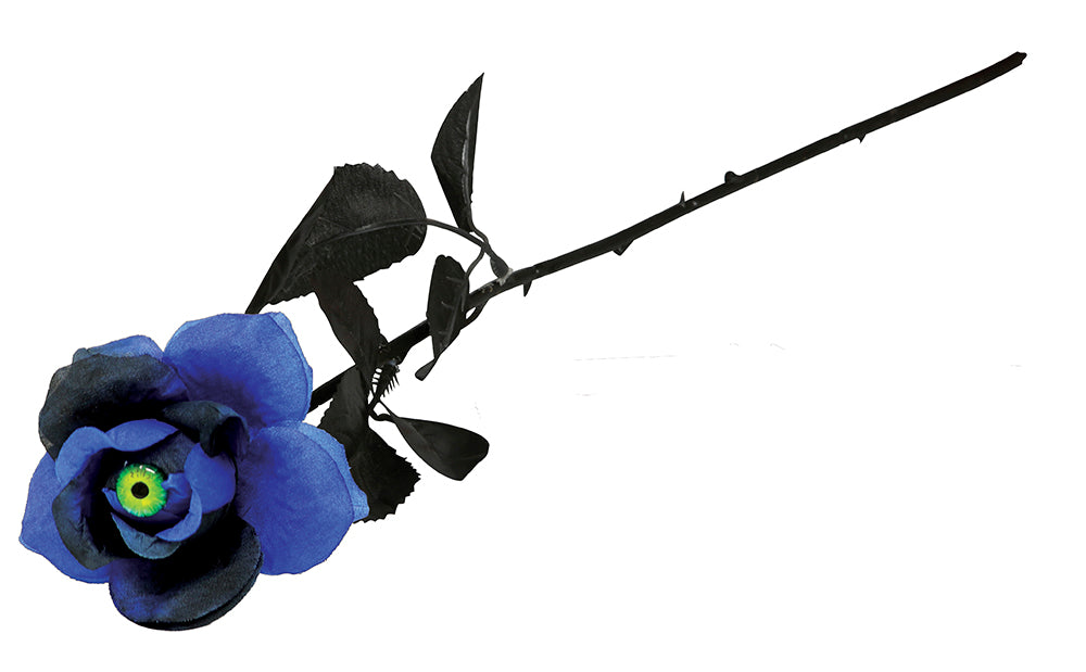 BLUE AND BLACK FLOWER WITH CAT'S EYE, 42 CMS.