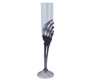 TRANSP. CHAMPAGNE GLASS, BLACK SKELETON HAND 25 CM