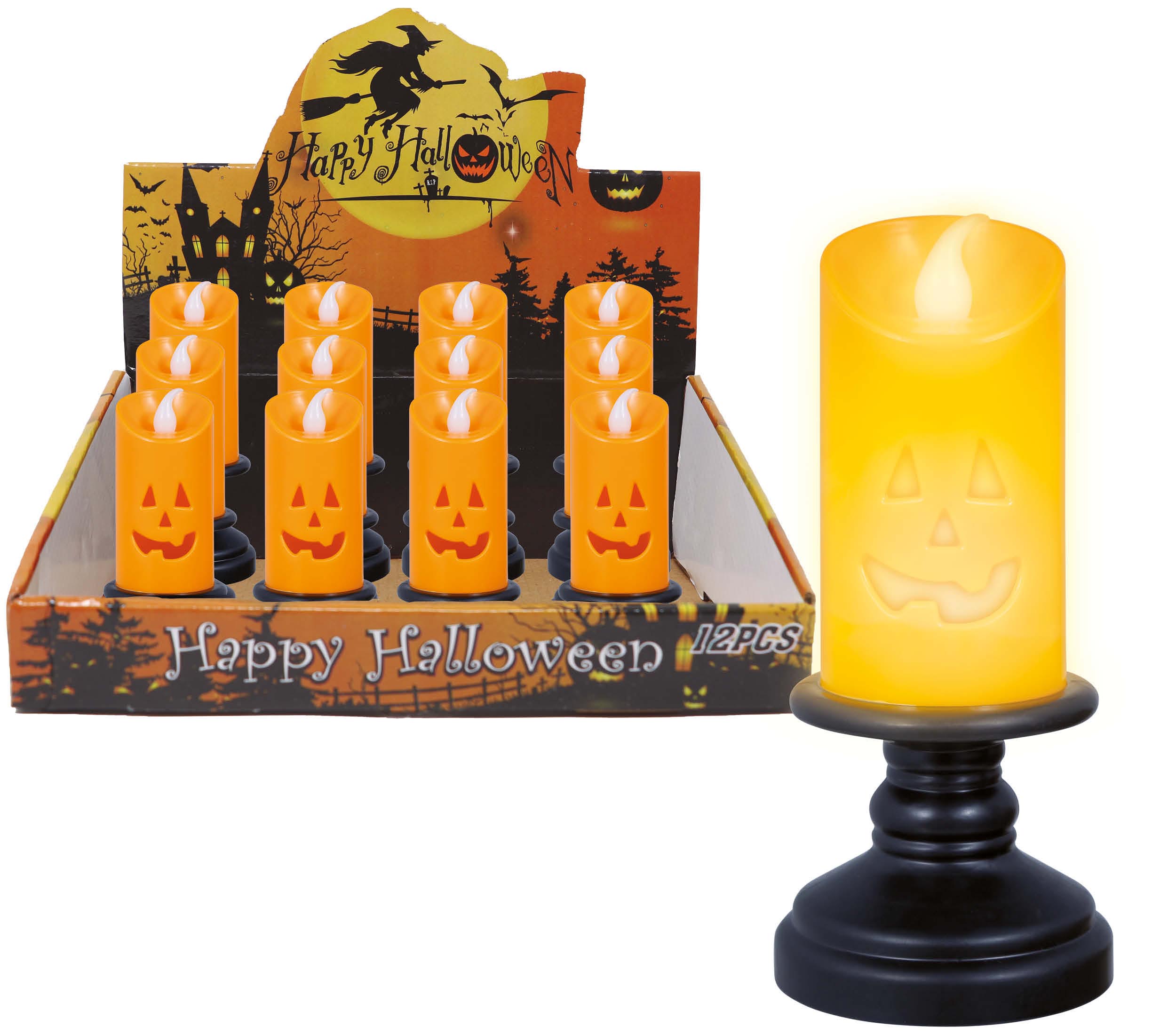 BOX OF 12 ORANGE CANDLE WITH LIGHT, 12.5 CMS.