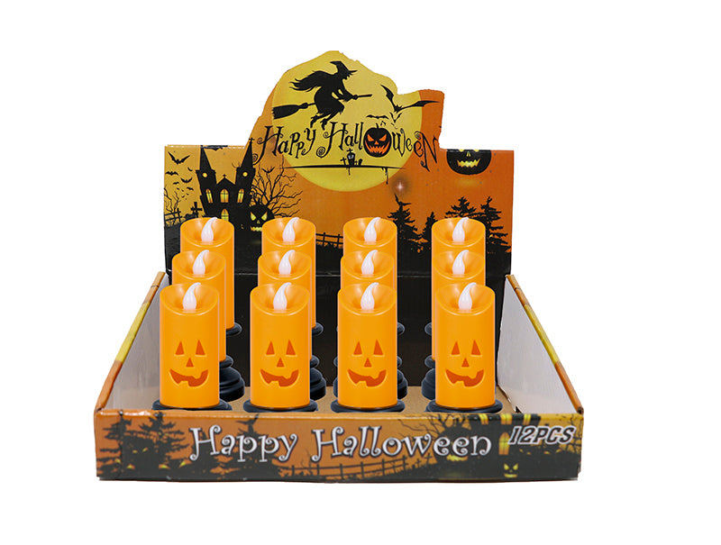 BOX OF 12 ORANGE CANDLE WITH LIGHT, 12.5 CMS.
