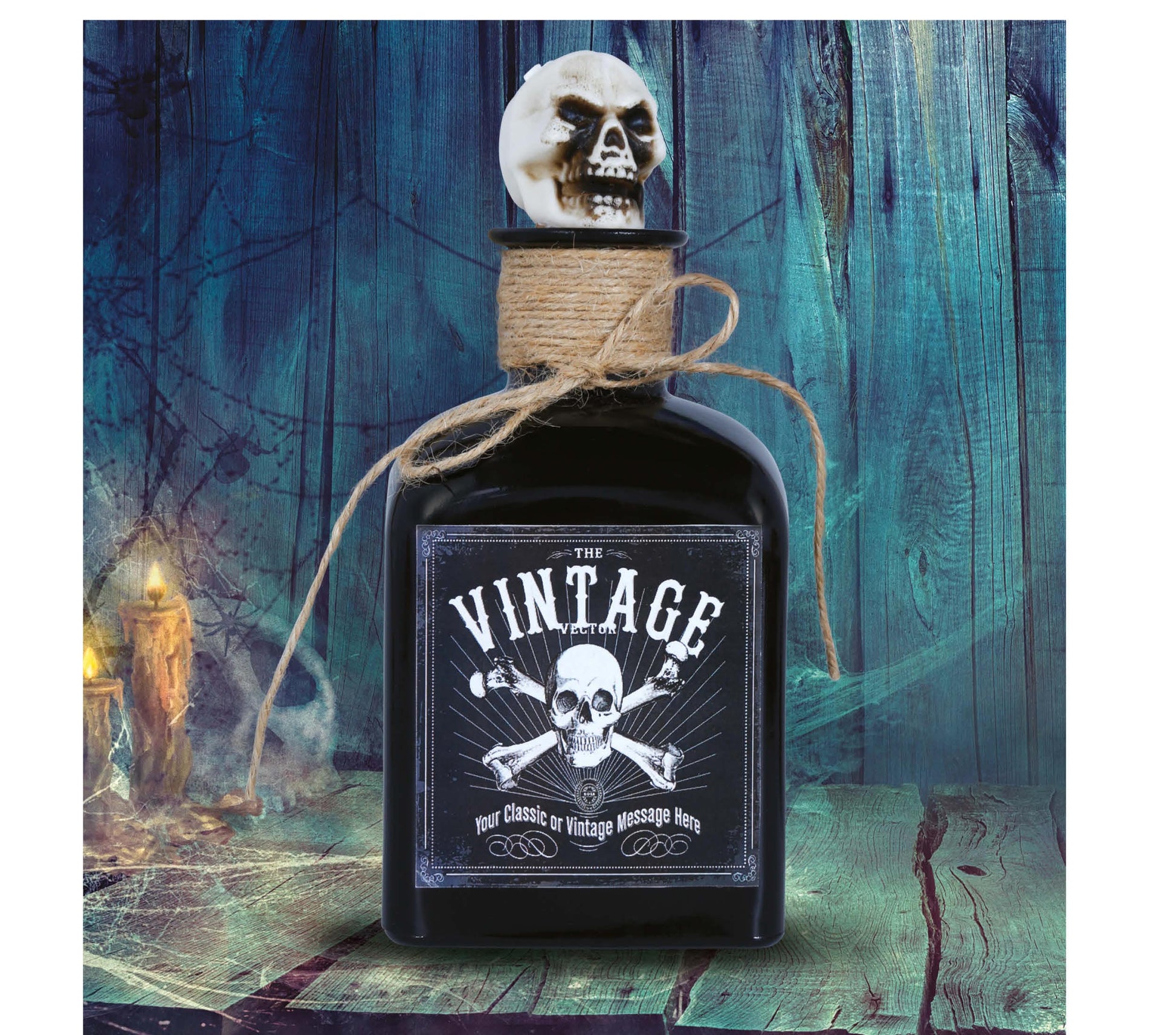 BOTTLE OF POISON WITH SKULL, GLASS, 20 CMS.
