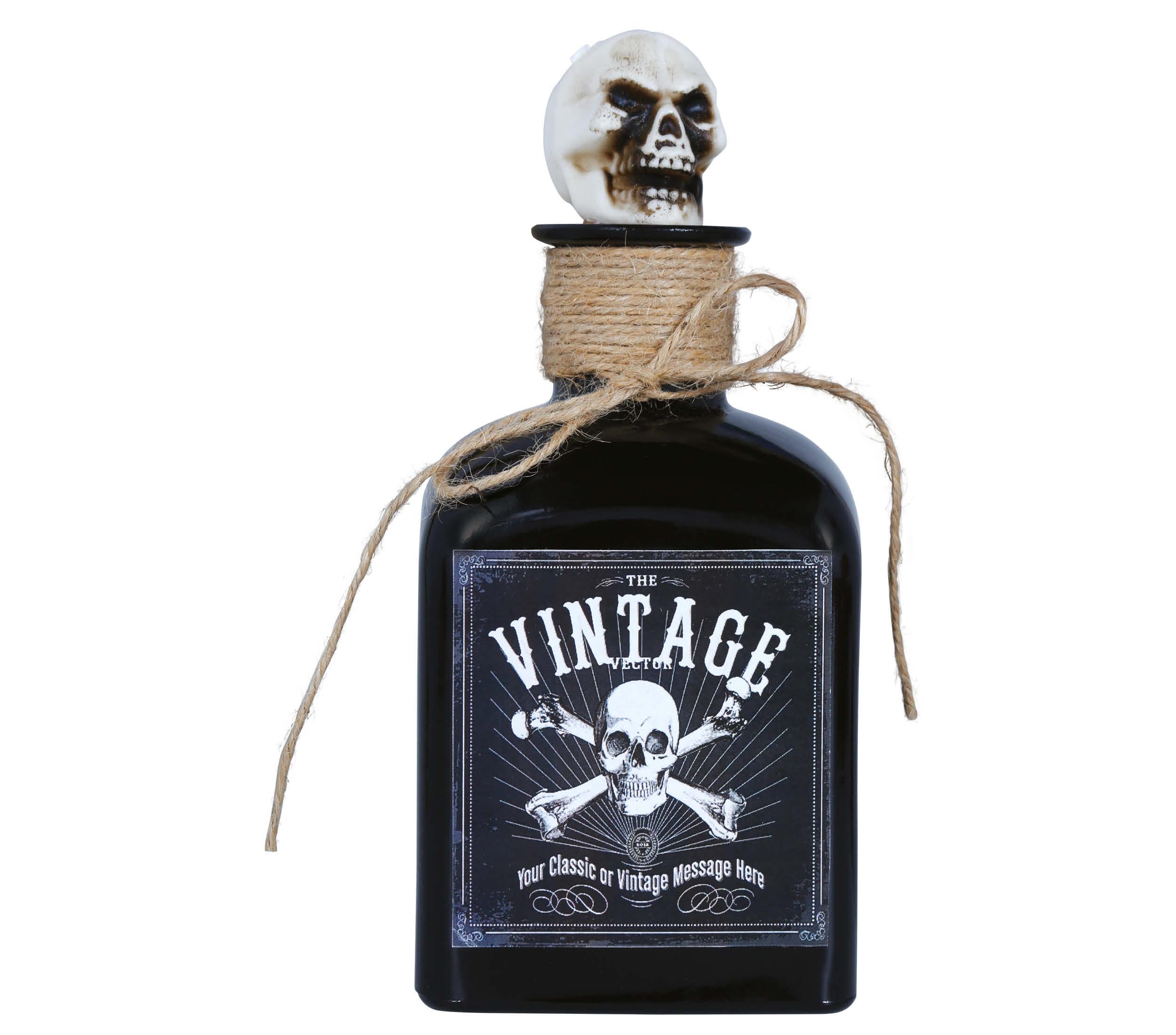 BOTTLE OF POISON WITH SKULL, GLASS, 20 CMS.