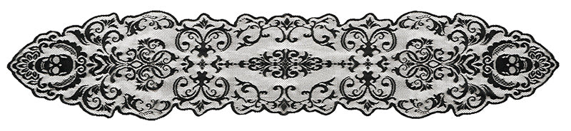 DECOR.BLACK LACE TABLE, SKULLS 180X35 CM