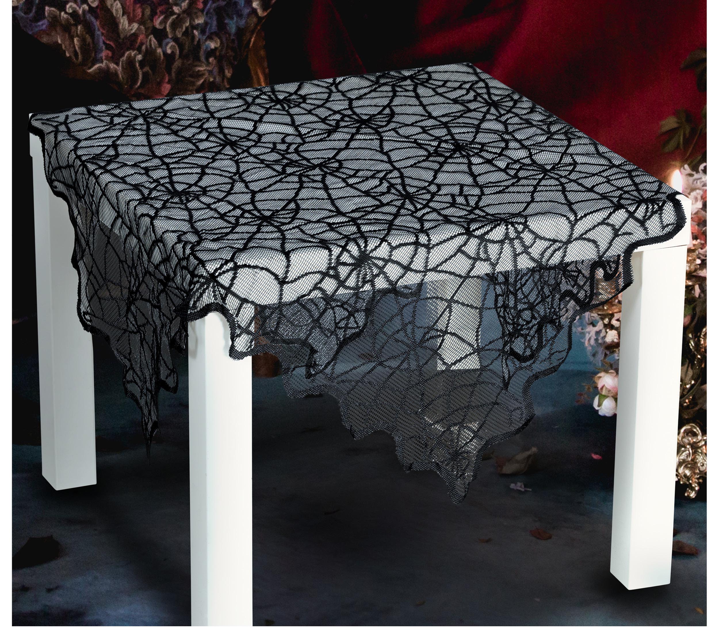 DECOR.BLACK LACE TABLE, WEB 100X75 CM