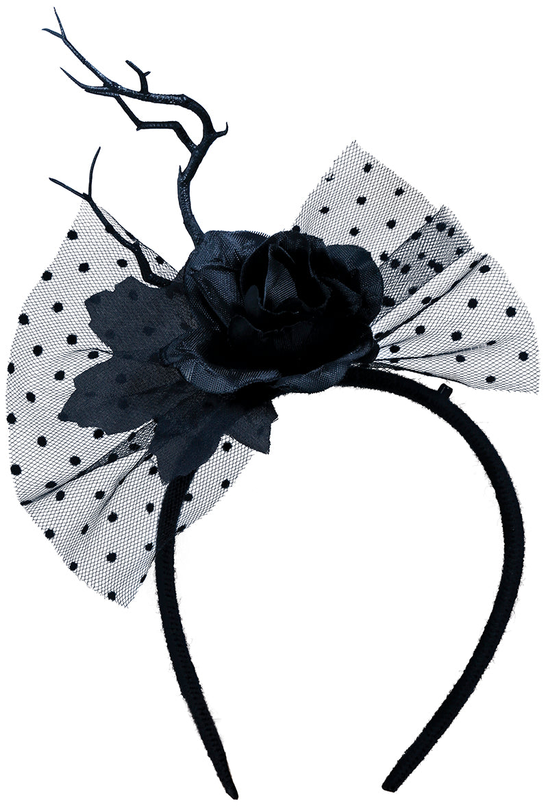 DIADEM WITH BLACK FLOWER AND VEIL