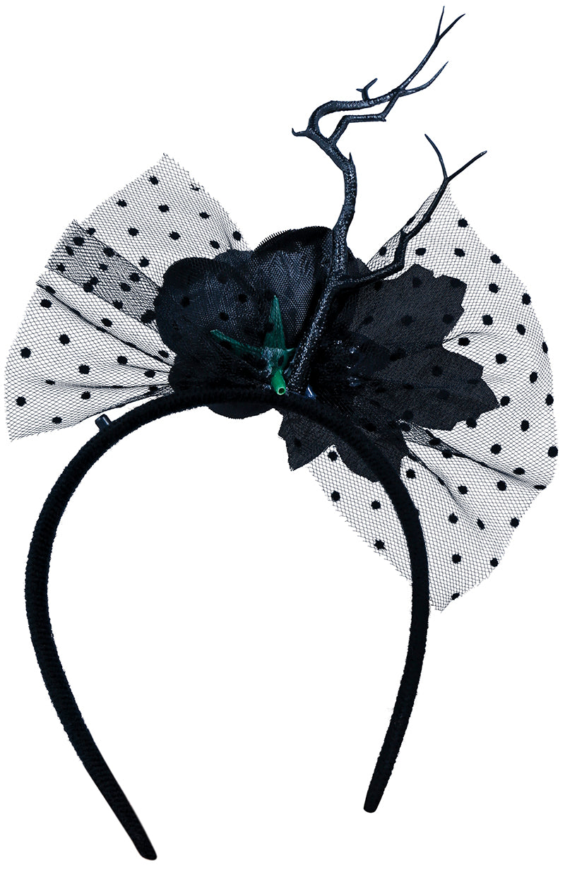 DIADEM WITH BLACK FLOWER AND VEIL