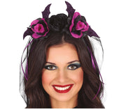 DIADEM WITH BLACK AND PURPLE FLOWERS WITH VEIL