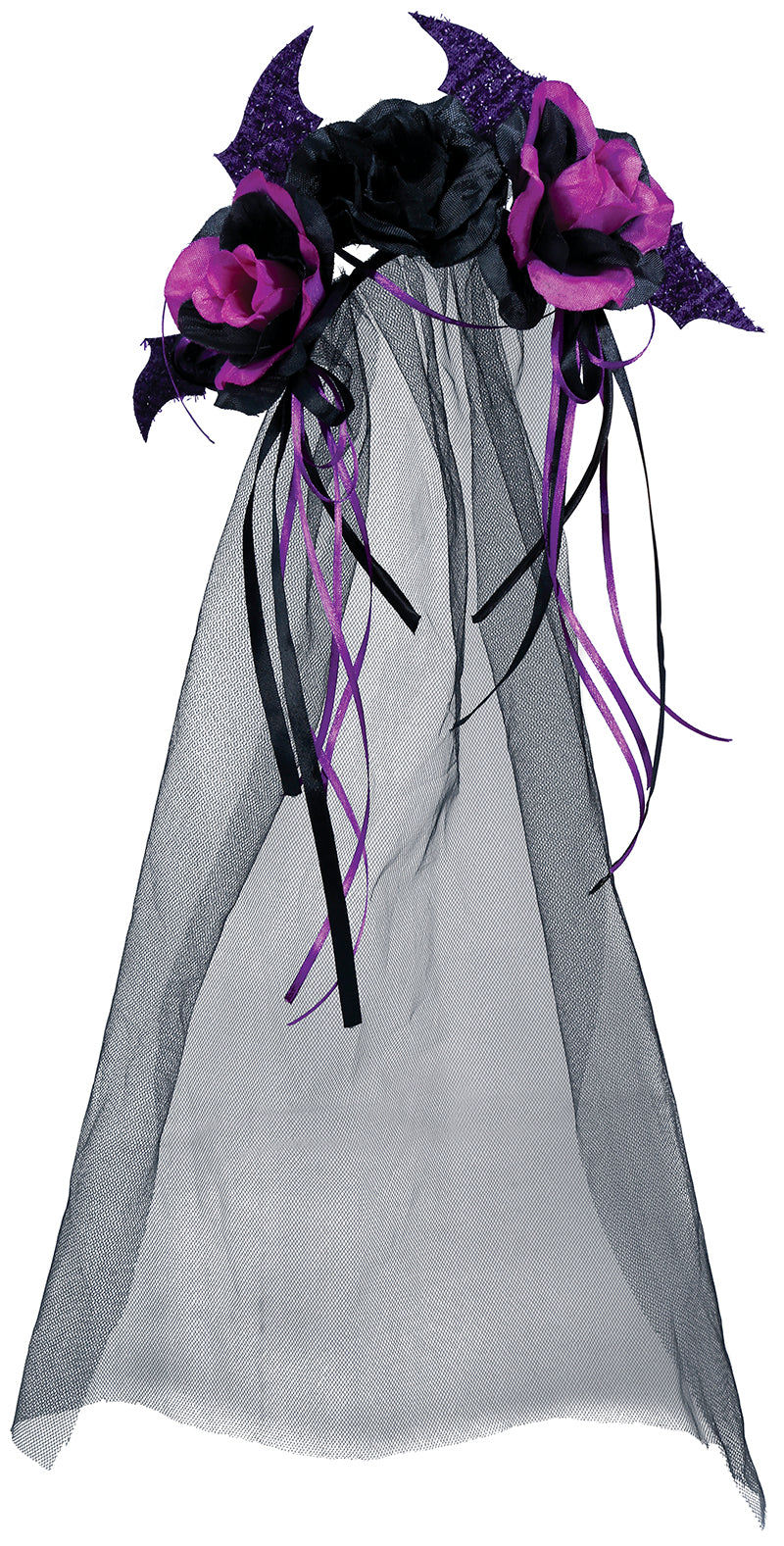 DIADEM WITH BLACK AND PURPLE FLOWERS WITH VEIL
