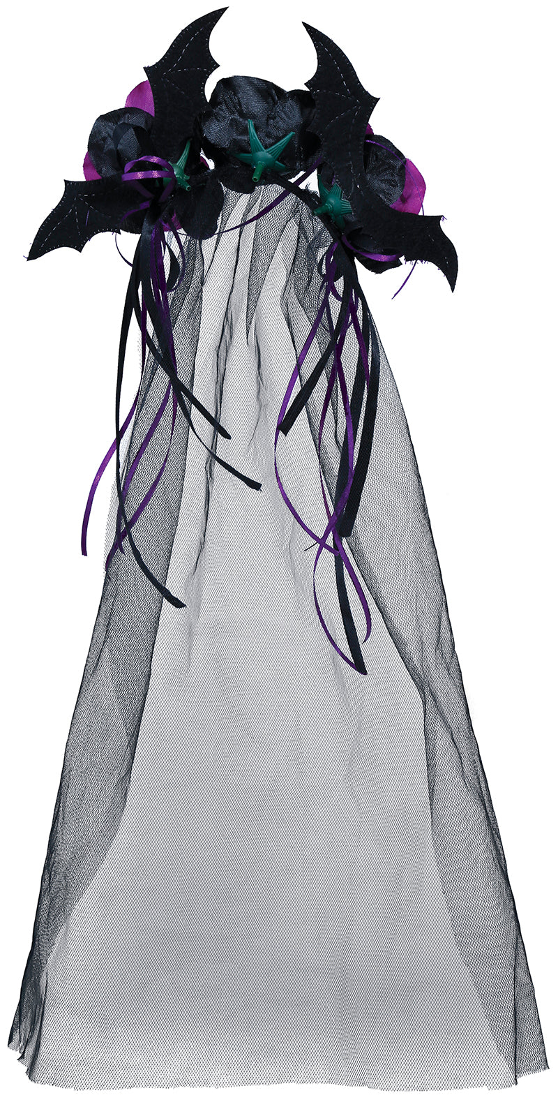 DIADEM WITH BLACK AND PURPLE FLOWERS WITH VEIL