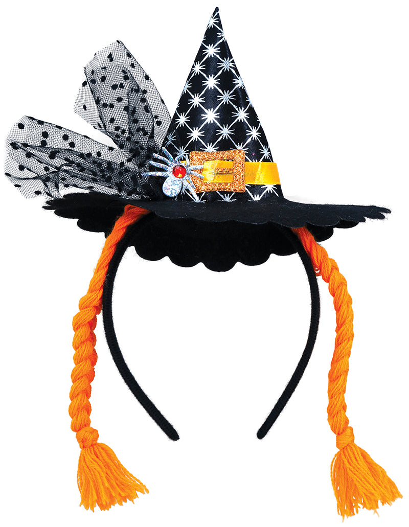 MINI HAT WITCH HEADBAND WITH ORANGE BRAIDS